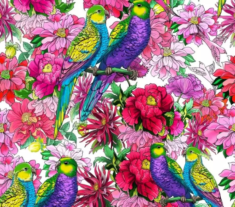 Pussel, papegojor, blommor Pussel, papegojor, blommor